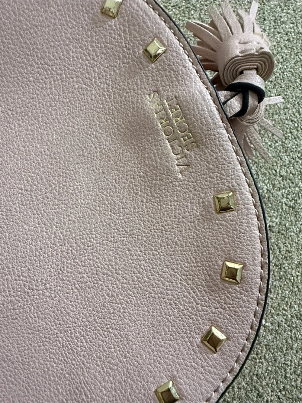 Victorias Secret Crossbody Bag Festival Pink Studded Tassels Adjustable Strap